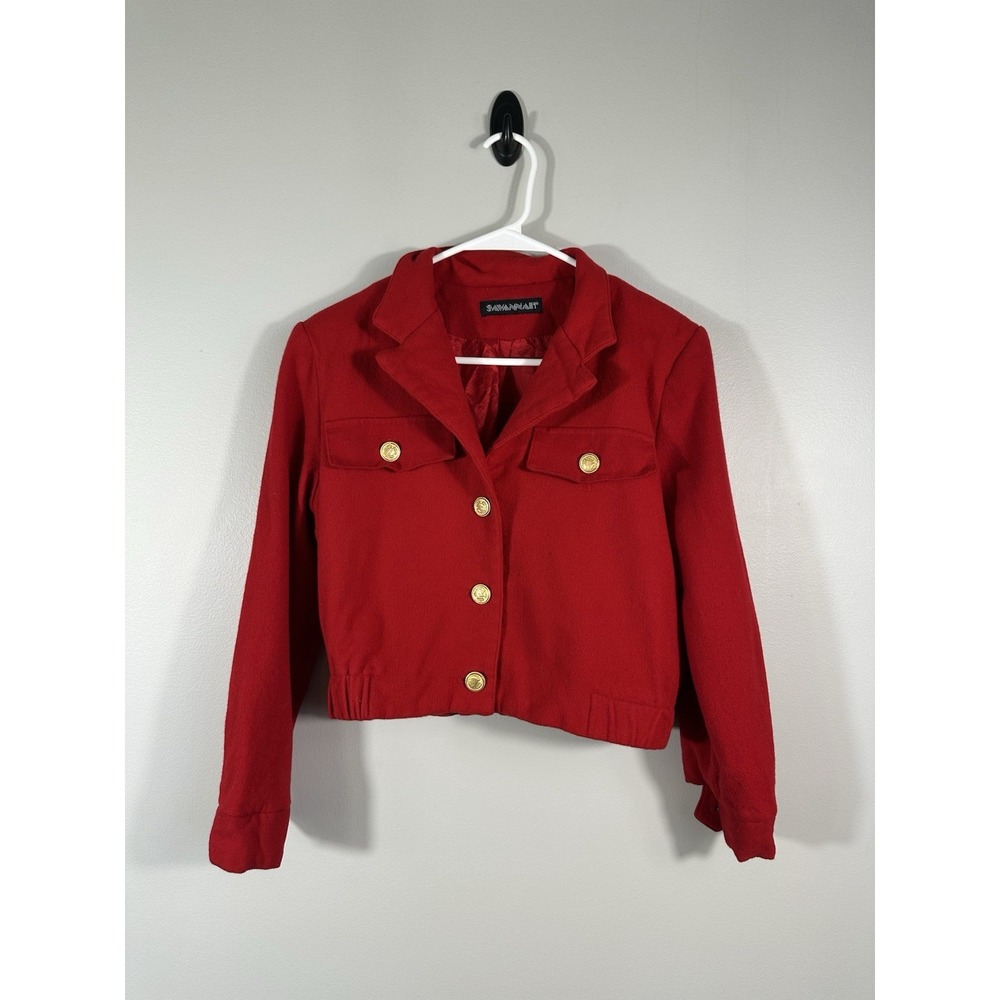 Vtg Savannah Jacket Womens 8 Red Wool Bomber Cropped Retro Blazer Gold Buttons